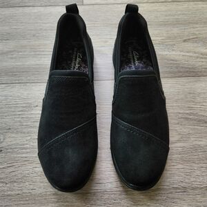 Clarks Cloudsteppers Black Breeze Dawn Slip On Shoes Womens 7 Flat Casual